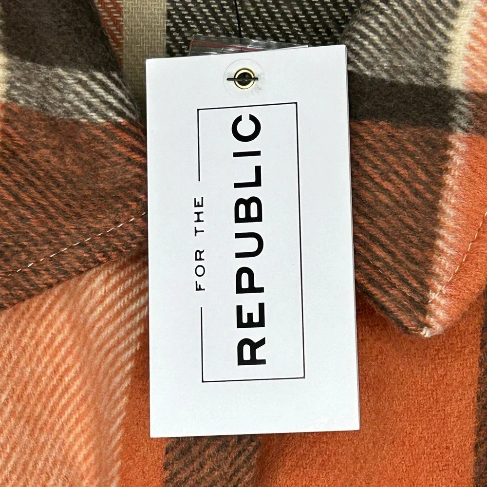 For The Republic Plaid Cropped Flannel Shacket Jacket L NWT Fall Gorpcore Layer